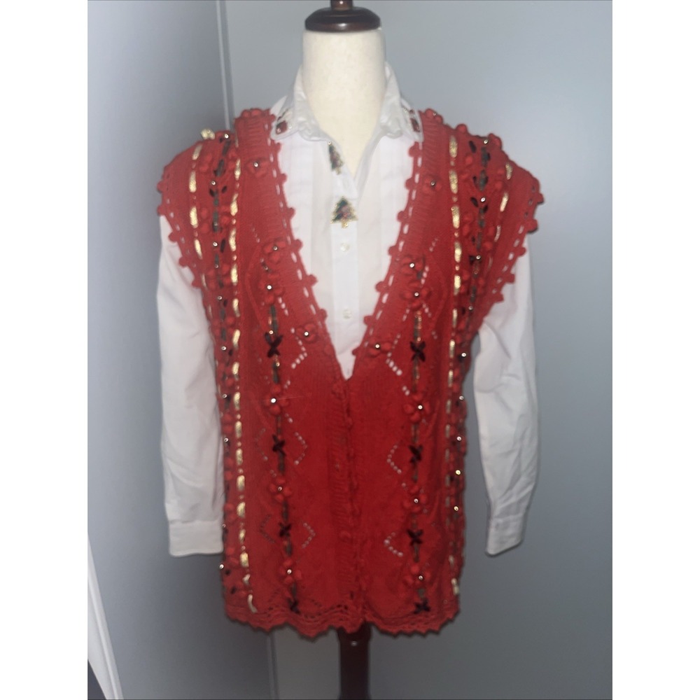 Vintage Y2K 2000 Carolina Colours Medium Womens Ugly Christmas Sweater Vest